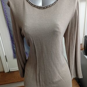 Vintage Verve Ami Knit Top, Bell Sleeve with Rhinestone Neckline Size L